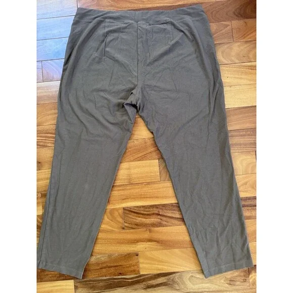 Eileen Fisher Greenish Brown Stretchy Elastic Waist Straight Leg Pants L Career